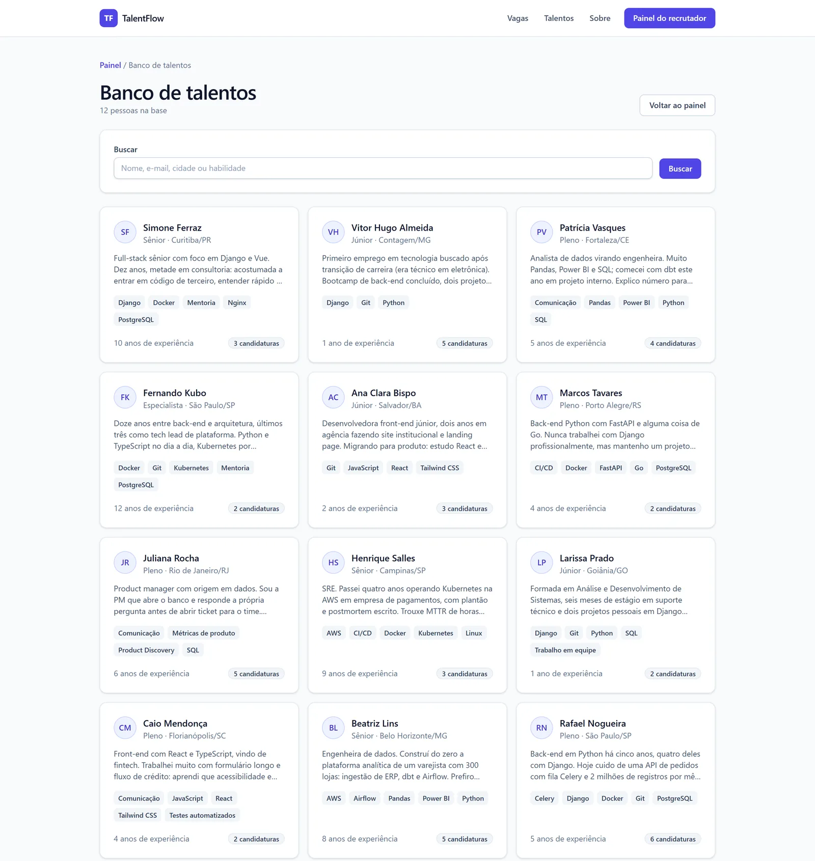 Banco de talentos consultável pelo recrutador